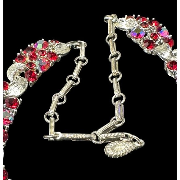 Vintage Lisner Bright Red Glass and AB Silver Tone Choker Necklace 17" - Picture 6 of 8